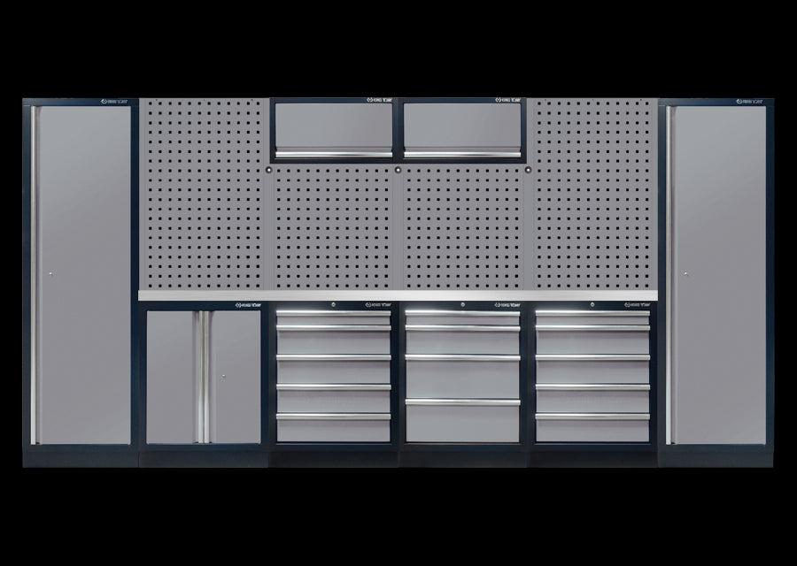 Mobilier d'atelier complet gris "plan de travail inox"