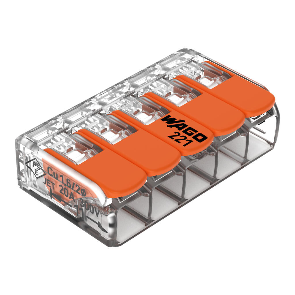 Borne WAGO 221 mini 5x4mm2 à levier Boite 25 pièces