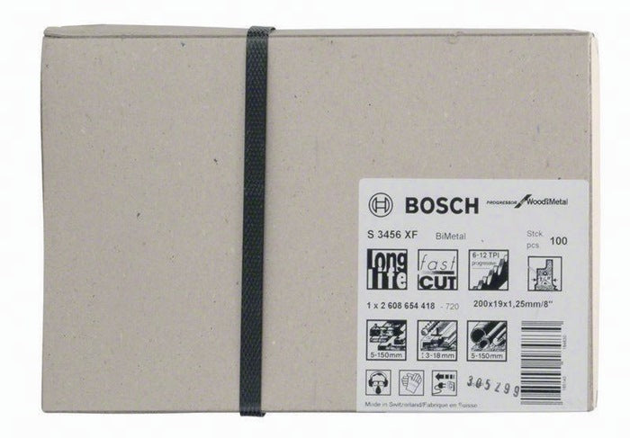 Lame de scie sabre S 3456 XF L.200mm Bi pas de dent 2,1mm contrecoudé progressif 4,3 /6-12TPI carton 100 lames