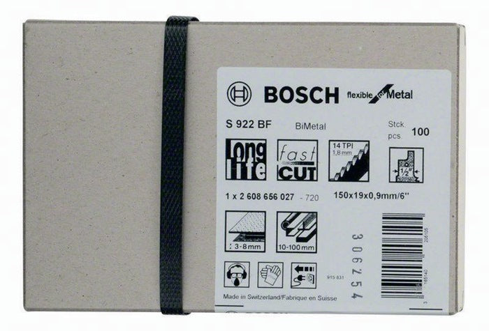 Lame de scie sabre S 922 BF L.150mm Bi pas 1,8mm contrecoudée 14TPI  carton 100 lames