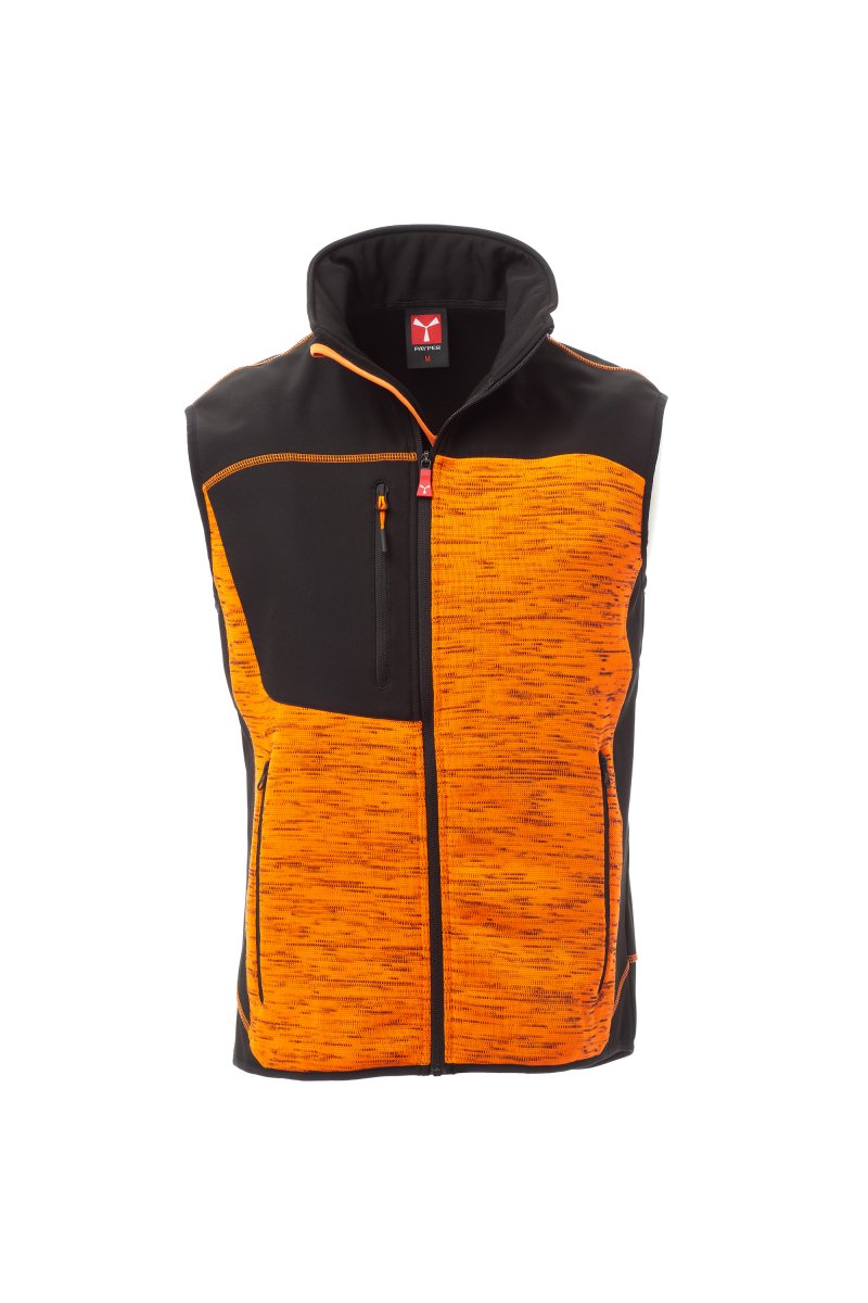 Gilet SM en tricot technique avec inserts en soft-shell noirs fermeture zip TOUR ORANGE FLUO / NOIR XXS / 5 XL