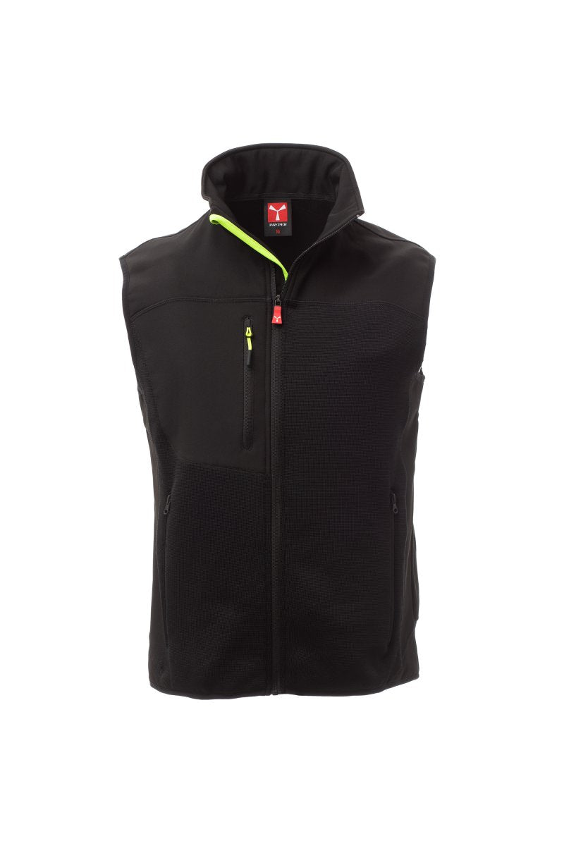 Gilet SM en tricot technique avec inserts en soft-shell noirs fermeture zip TOUR NOIR / NOIR JAUNE FLUO XXS / 5 XL