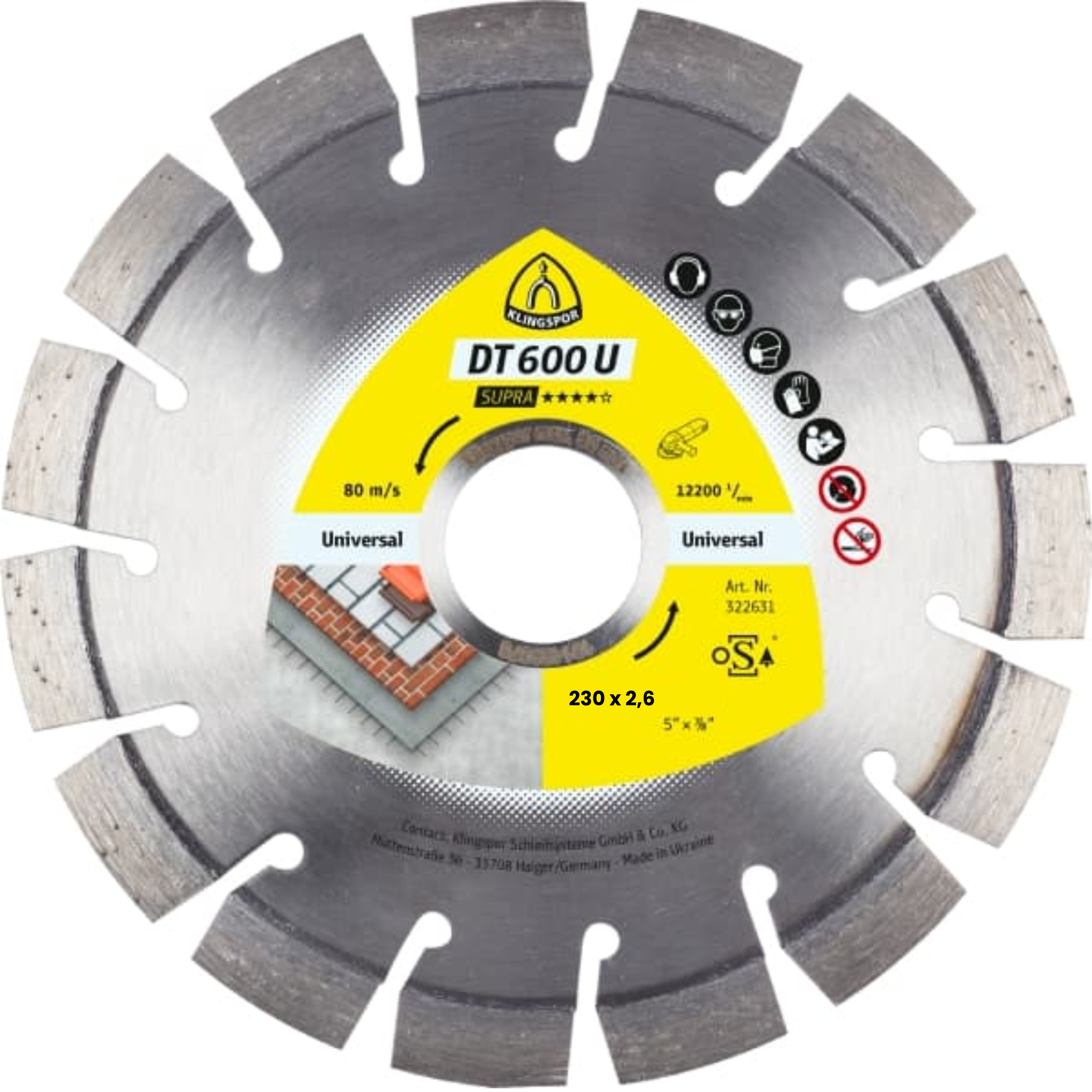 Disque à tronçonner diamanté Béton SUPRA Ø230x2.6x22,23mm - DT 600 U