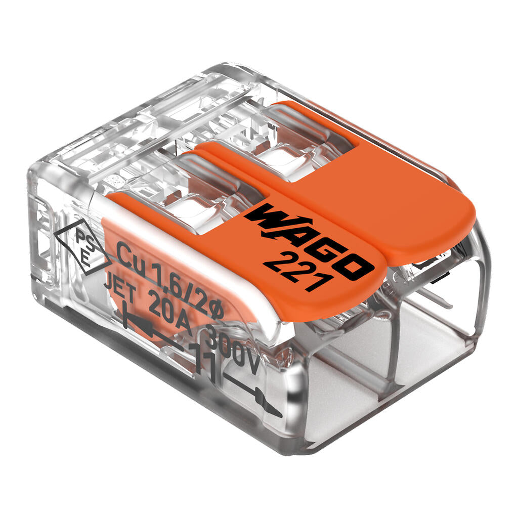 Borne wago 221 mini 2x4mm2 à levier Boite 100 pièces