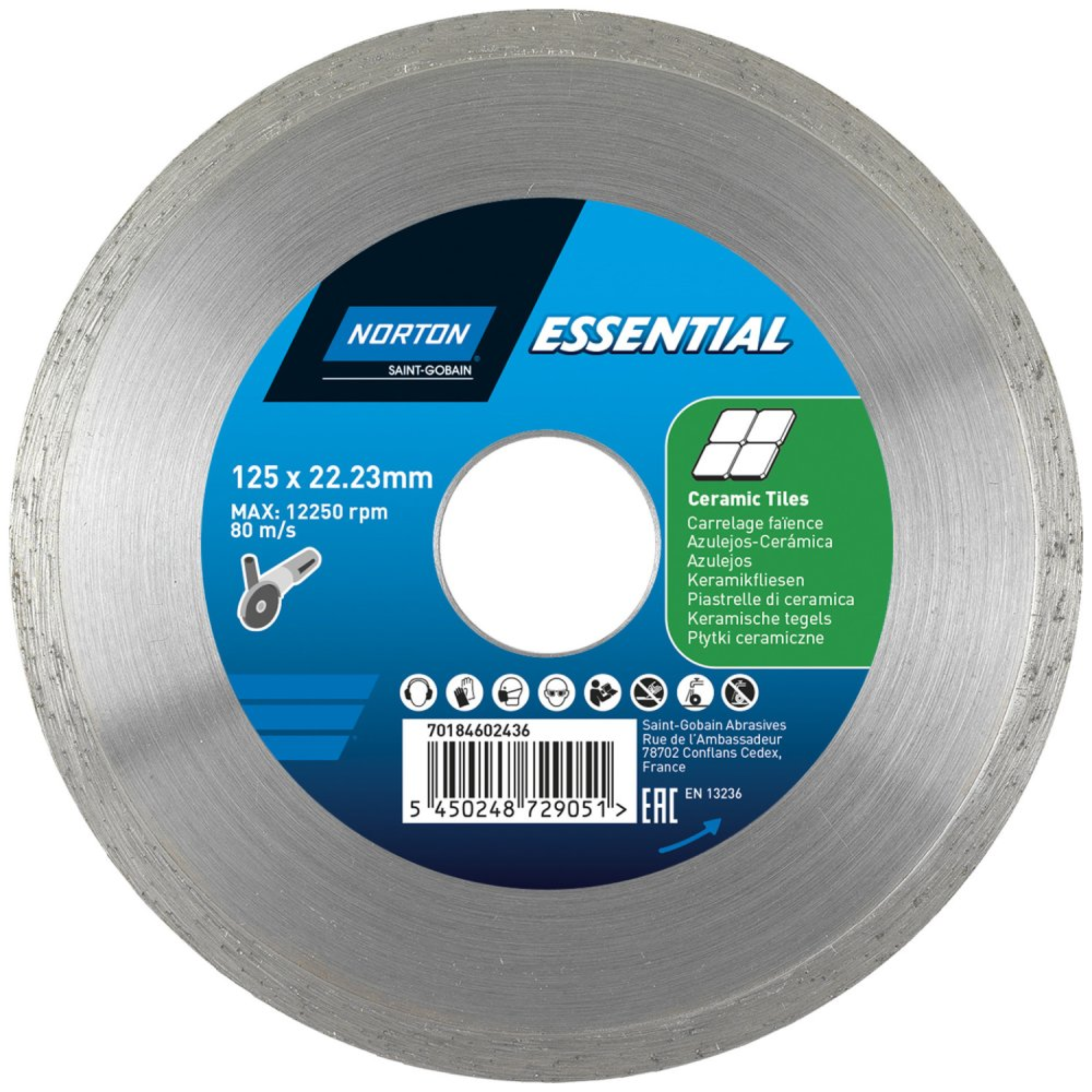 Disque à tronçonner diamanté H.7mm Carrelage Ø125x1,6x22,23mm