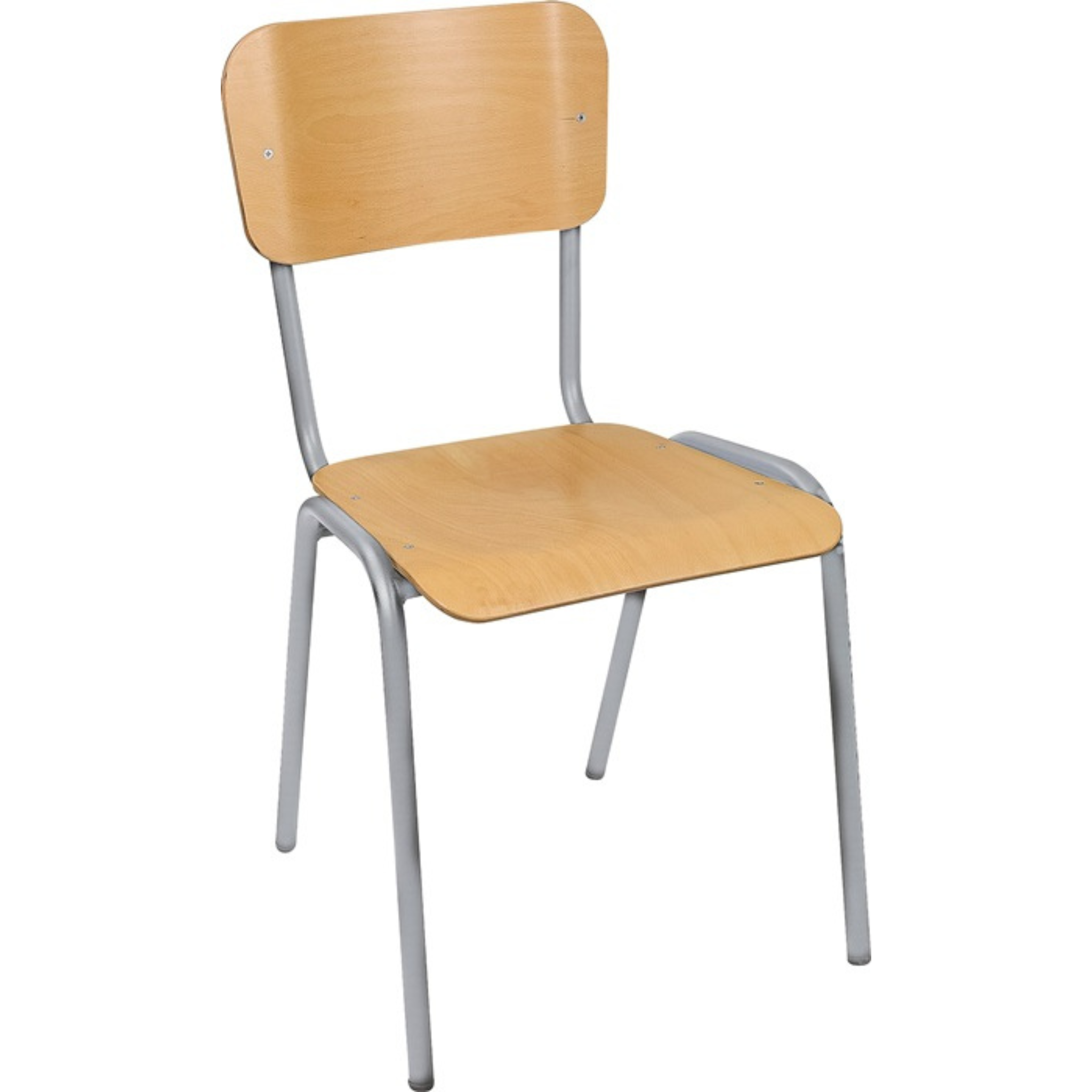 Chaise gerbable hêtre naturel laqué tube d’acier gris clair