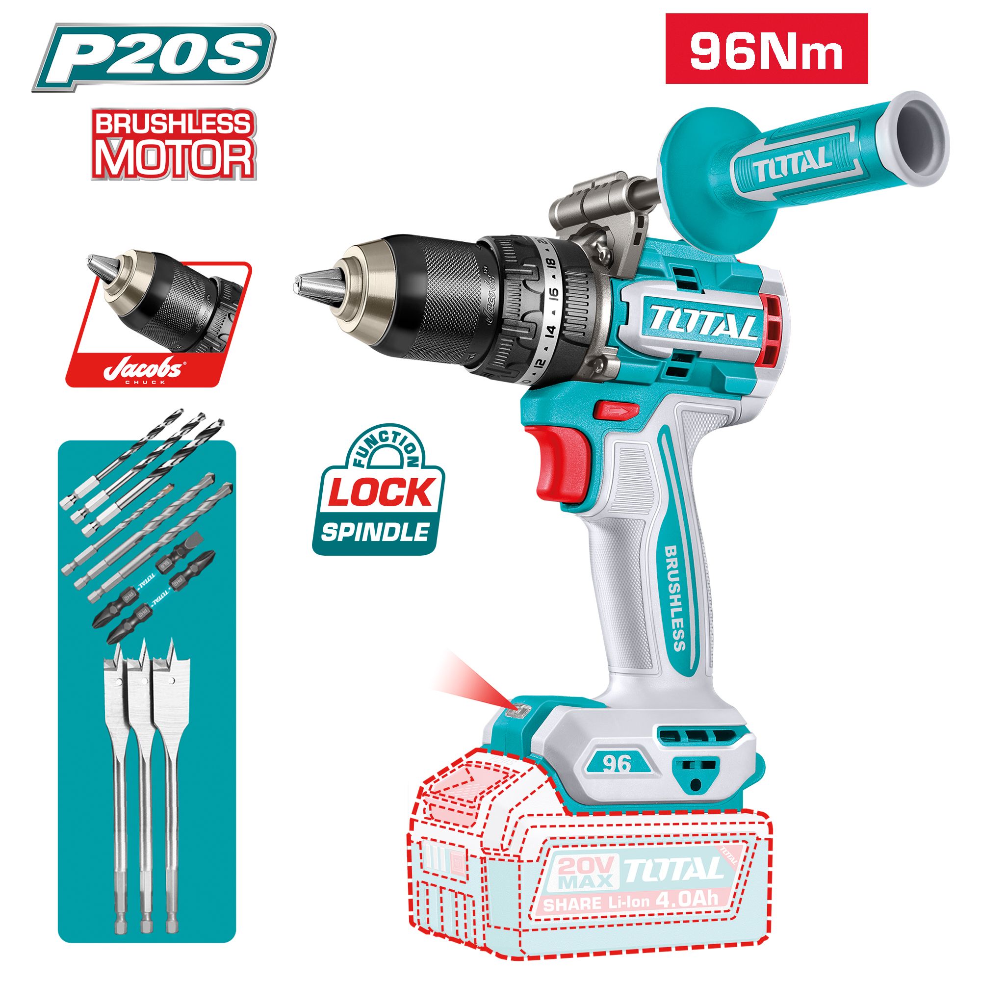 Pack 4 outils clé à chocs visseuse meuleuse TOTAL vendu avec 2 batteries 5Ah et chargeur