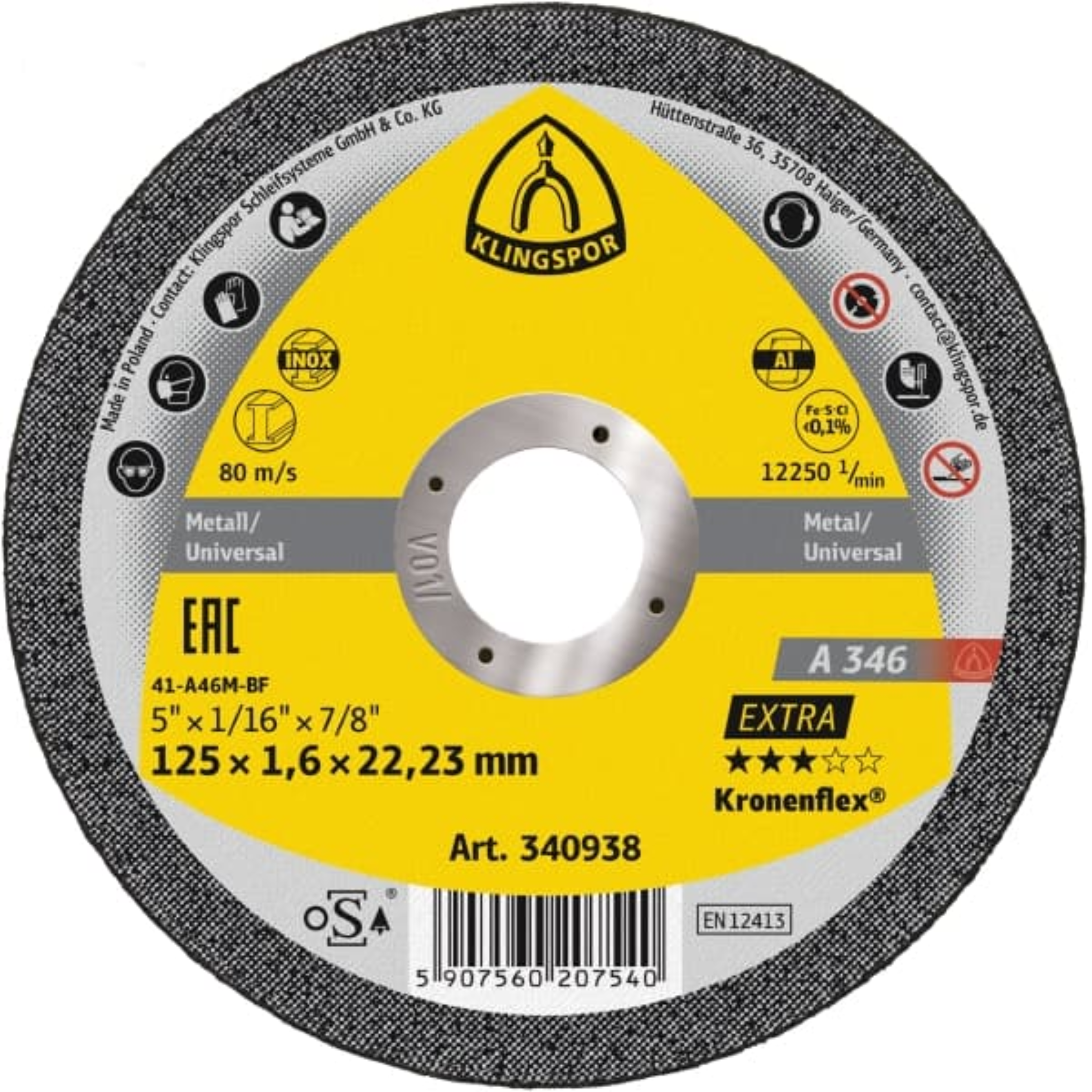 Disque à tronçonner A 46 TZ Special pour l'acier inoxydable Ø125X1.60 centre dép