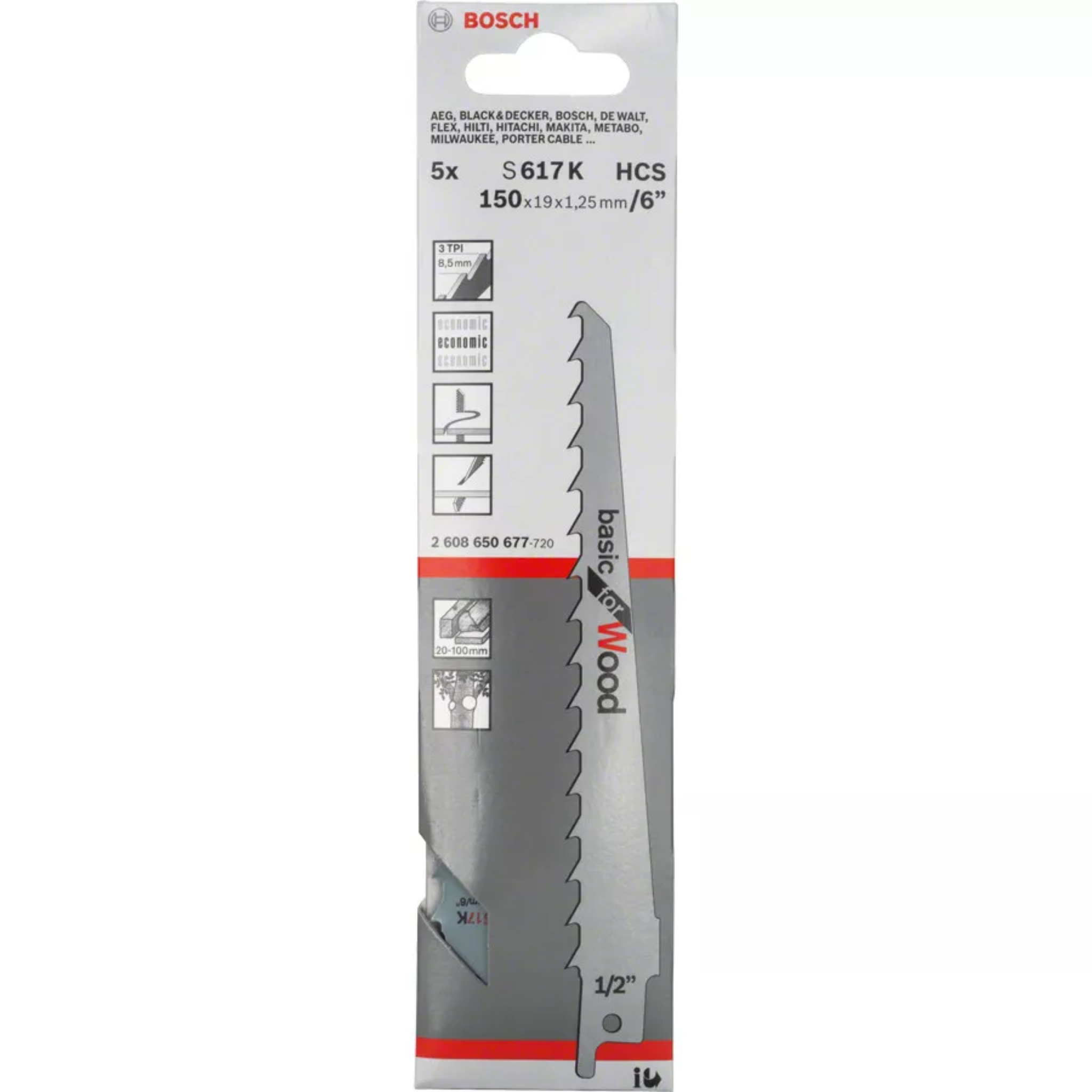 Lame de scie sabre S 617 K Basic for wood L.150mm Blister 5 lames