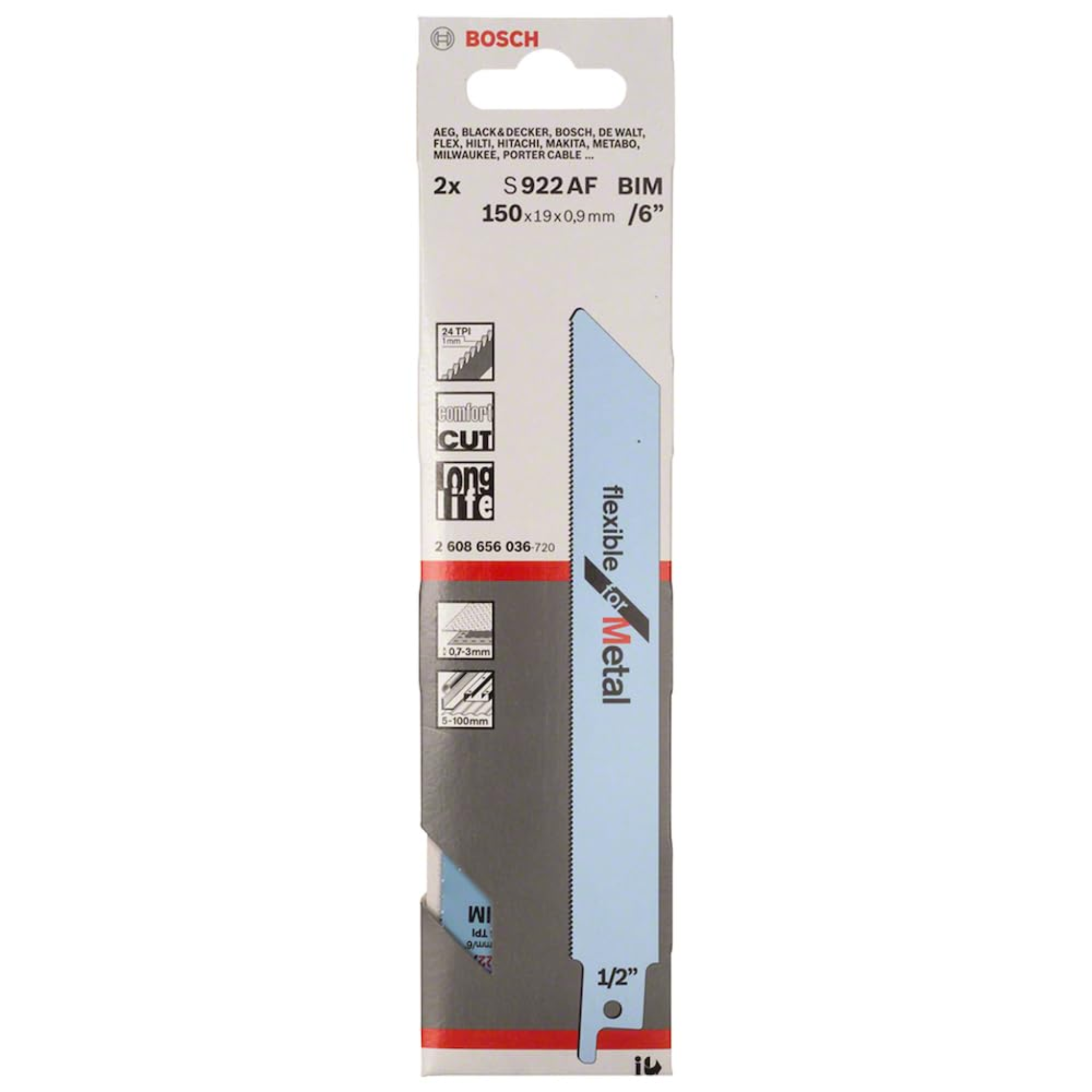 Lame de scie sabre S922AF L.100mm Bi pas 1mm ondulée 24TPI Blister 5 lames