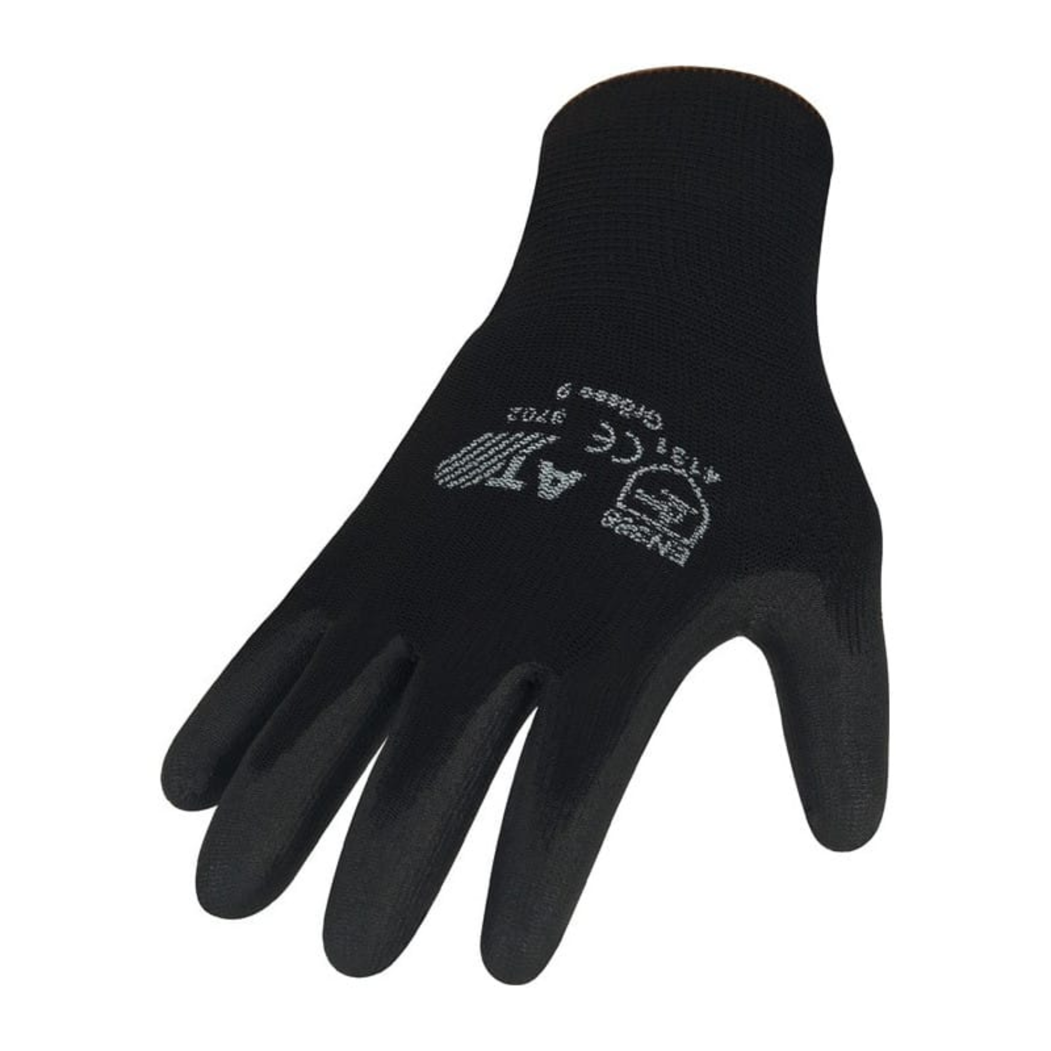 Gants EN388 cat. II noir avec revêtement PU noir conception légère, lavable