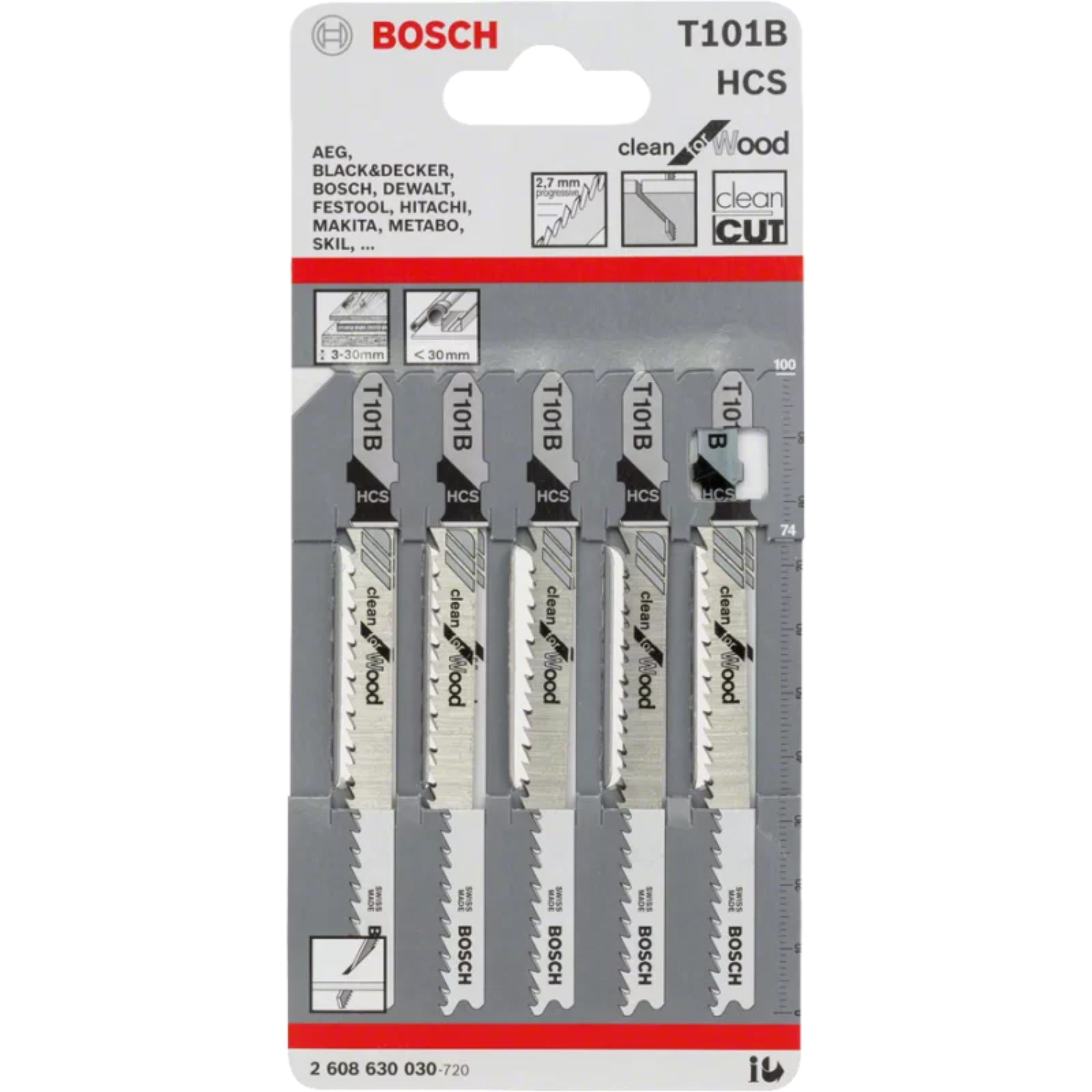 Lame de scie sauteuse T 101 BR L.74mm HCS pas 2,5mm dép rectifiée Blister 5 lames