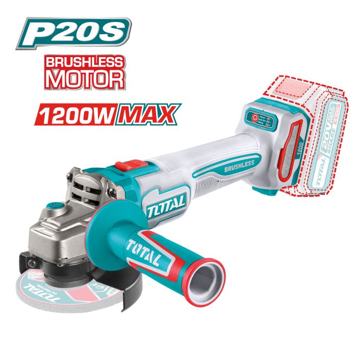 Meuleuse 125 mm Brushless 20 V Moteur 1200 W max TAGLI221253 TOTAL vendu sans batteries en boite carton