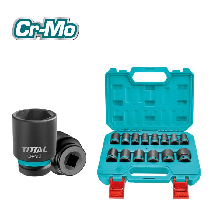 Jeu 14 douilles à chocs 1/2 Cr-Mo Tailles 10, 11, 12, 13, 14, 14, 15, 16, 17, 17, 18, 19, 21, 22, 24 et 27 mm