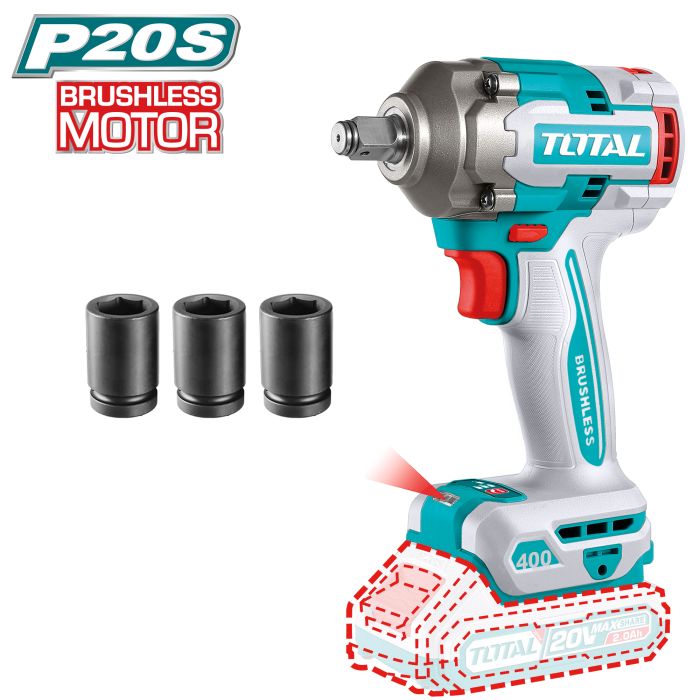 Clé à chocs 1/2 Brushless 20 V 400 Nm TIWLI20401 TOTAL vendu sans batteries en boite carton