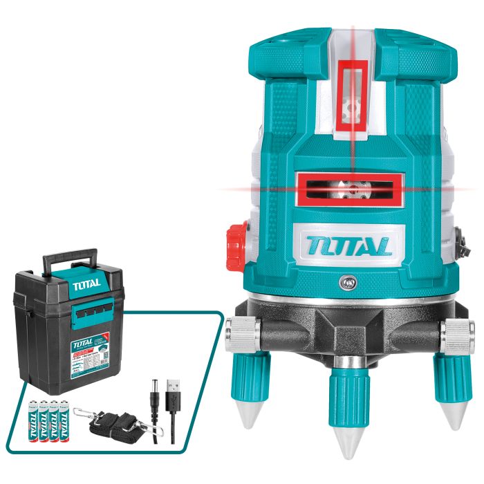 Niveau laser 5 lignes dont 1 horizontale et 4 verticales plage de travail 30 m fonction avec 4 piles LR6 AA inclus TLL306505E TOTAL