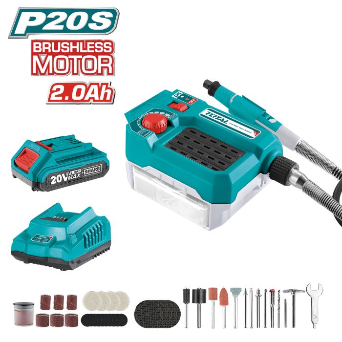 Multi outils rotatif Brushless 20 V TMGLI20011 TOTAL vendu avec 1 batteries 2Ah et ensemble 40 accesoires en boite carton