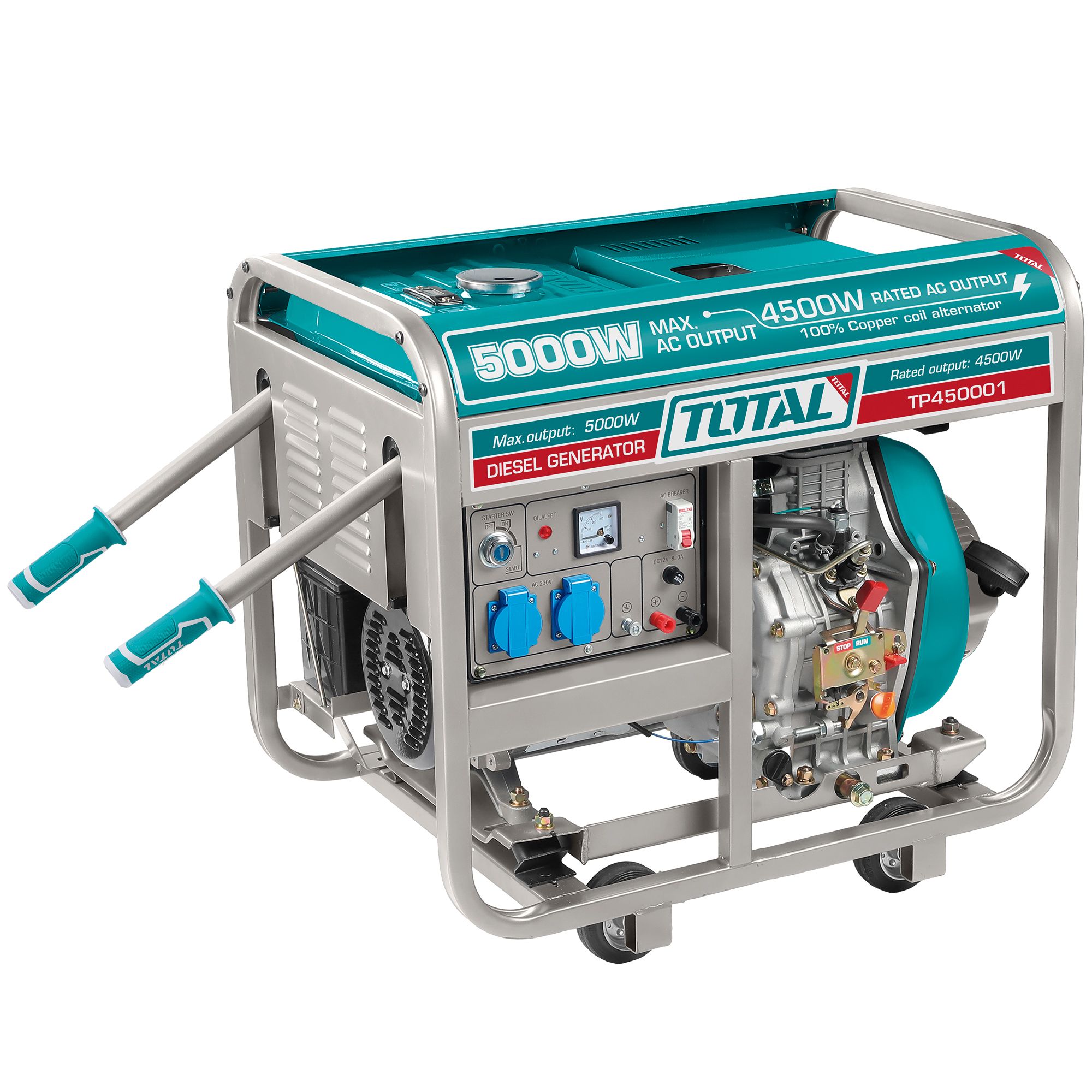Groupe électrogène portable diesel ouvert 5,0 KW 220-240V TOTAL