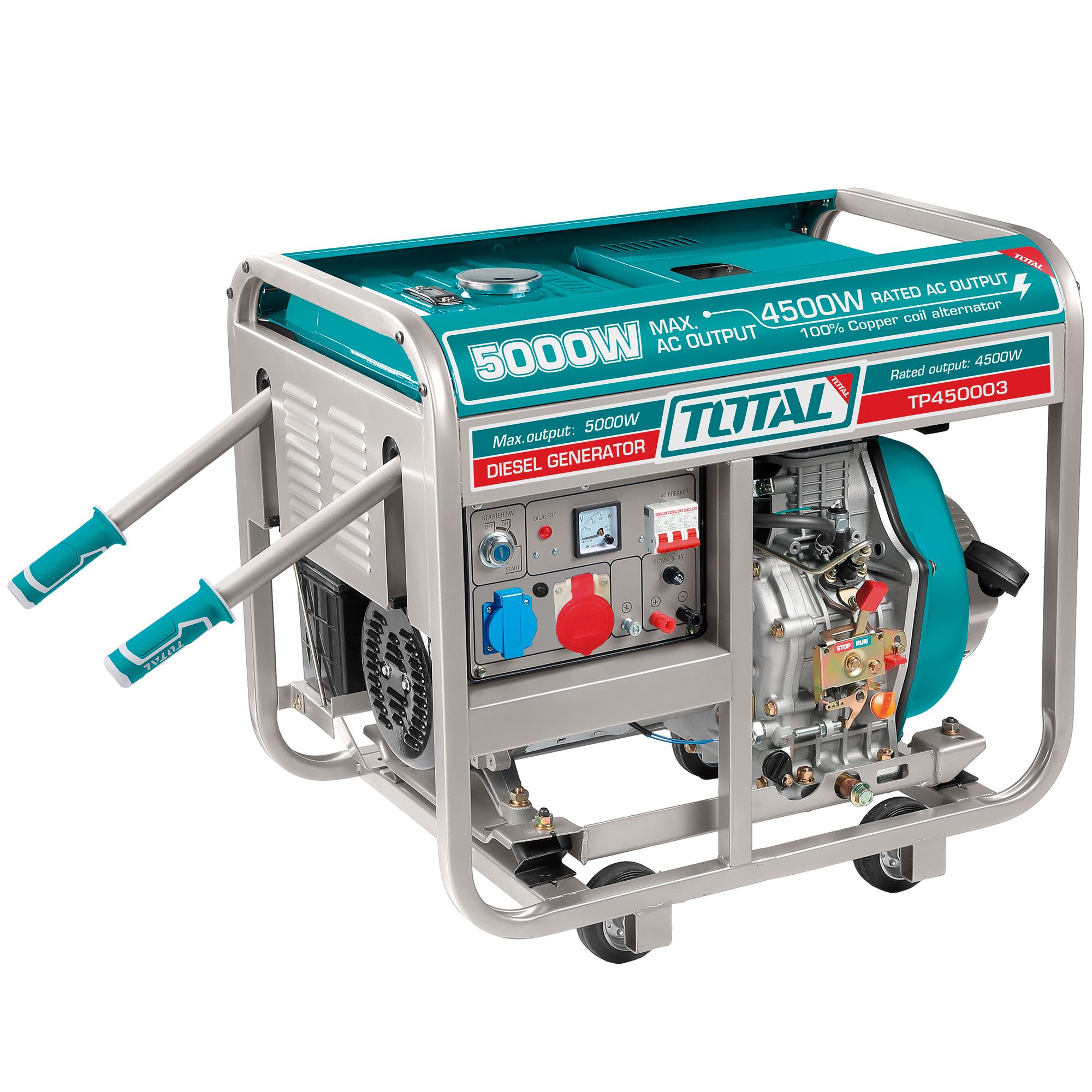 Groupe électrogène portable diesel ouvert 5,0 KW 380-400V TOTAL