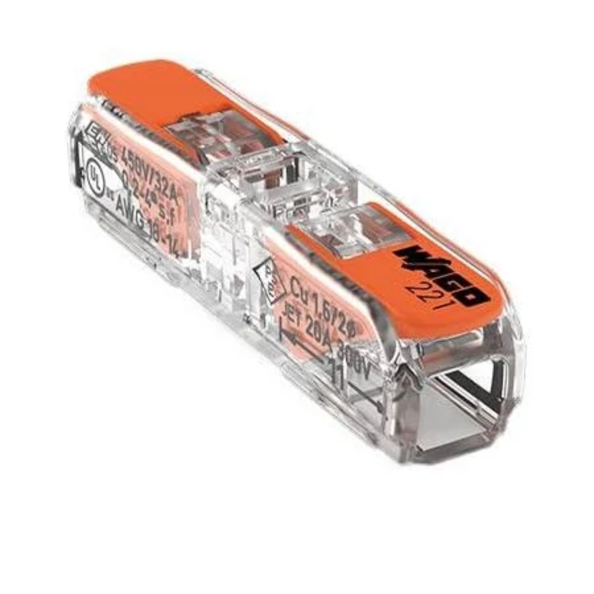 Connecteurs WAGO 221 Inline avec levier pour tout type de conducteurs 0,2 à 4mm² Boite 60 pièces