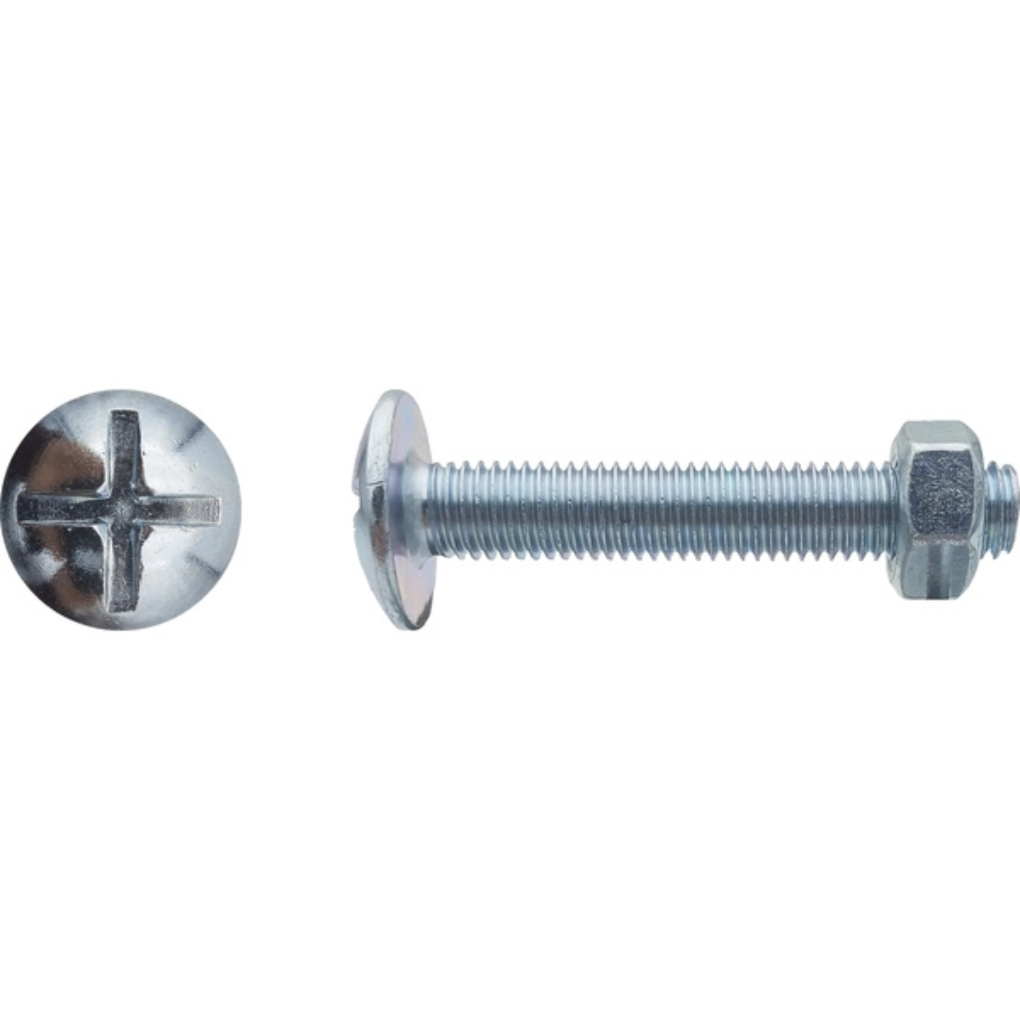 Boulon poêlier tête ronde large fendue en croix Zingué blanc 