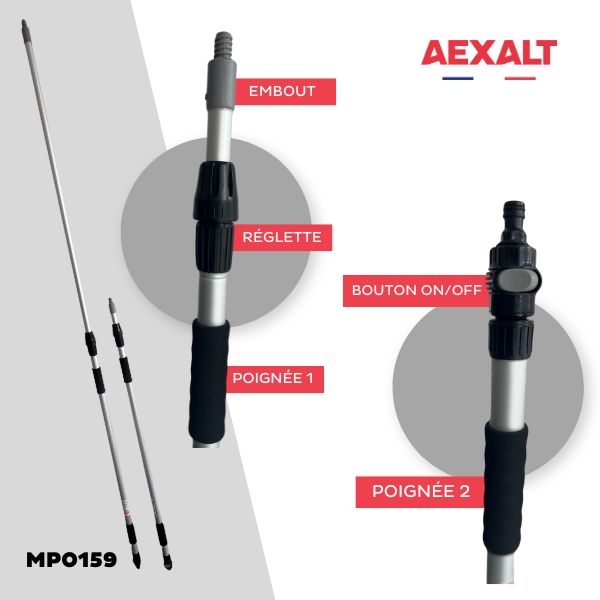 Manche télescopique Alu avec passage d'eau pour brosse de lavage