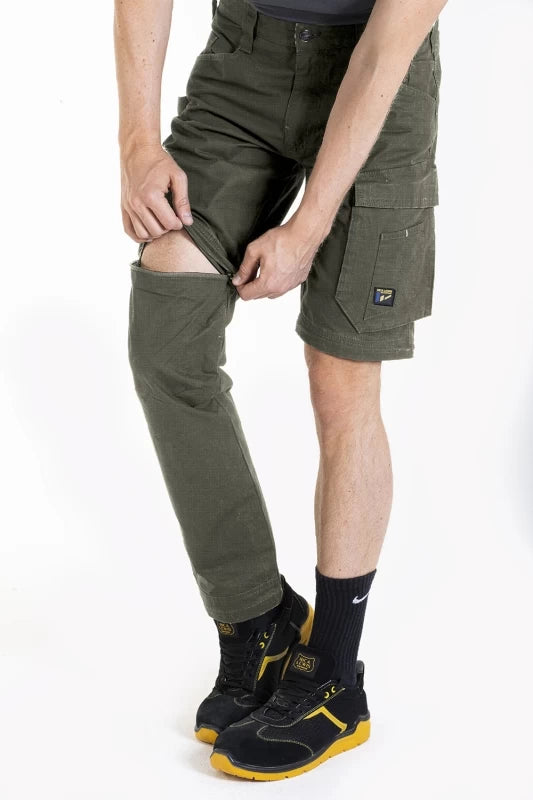 Pantalon de travail modulable bermuda 2 en 1 CONVERT49N VERT OLIVE 38 / 50
